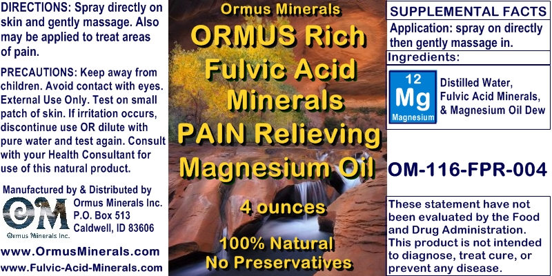 Ormus Minerals - Ormus Rich Fulvic Acid Minerals PAIN RELIEVING Magnesium Oil