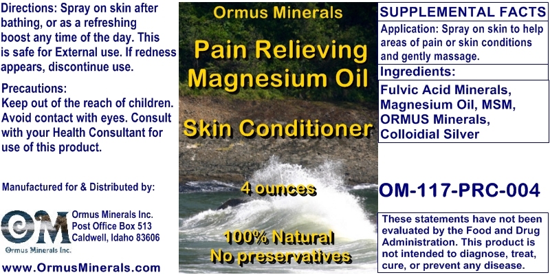 Ormus Minerals - Pain Relieving Magnesium Oil Skin Conditioner